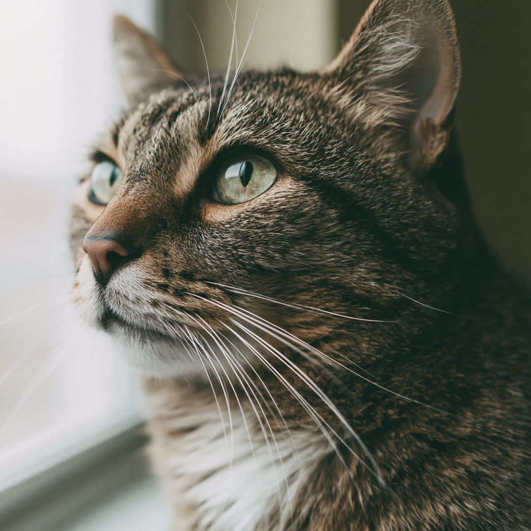 AI-generiertes Katzenportrait am Fenster